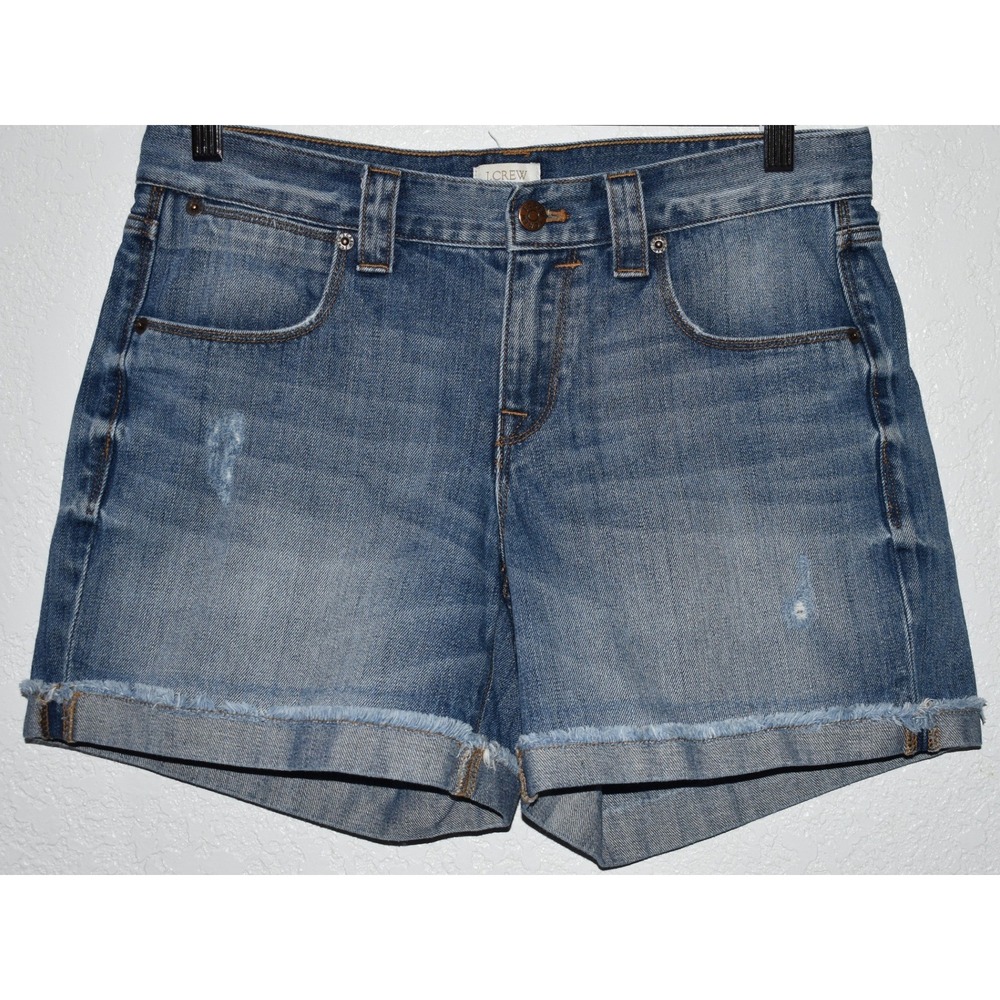 J.Crew Womens 27 Denim Shorts Distressed Frayed Hem 5-Pocket Med Wash C6013
